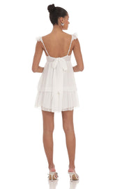 Dotted Ruffle Dress in White